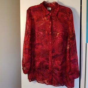 Chico's red shirt with burn-out Embellishments